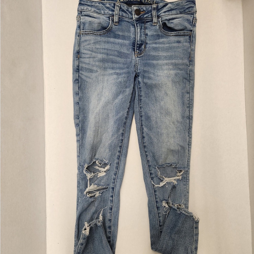 American Eagle Jeggings Size 2‎ Ripped Distressed Light Wash Denim Jeans